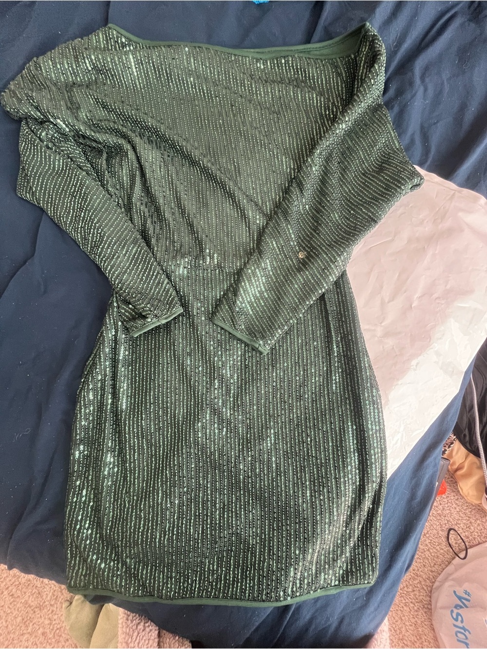 Green Sequin quarter Sleeve Party Dress